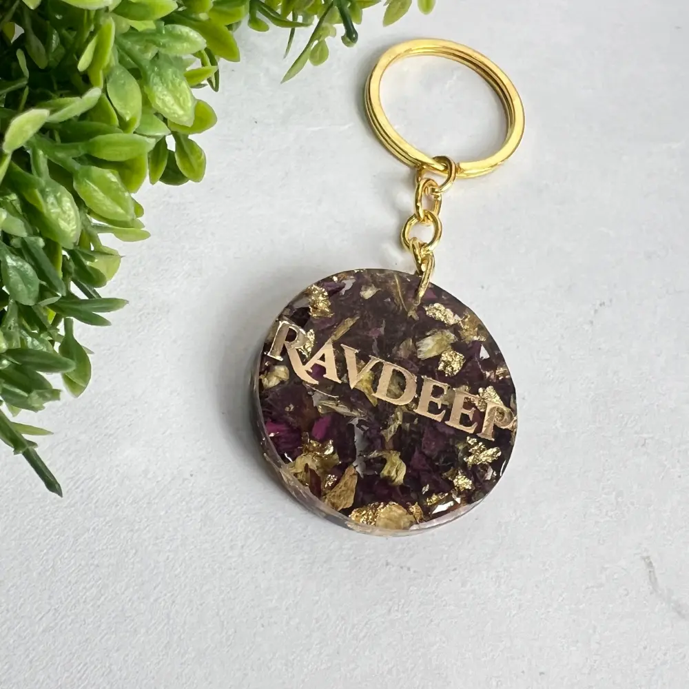 Round -Shaped Resin Keychain (1.5inch) | Rose Flower Preservation