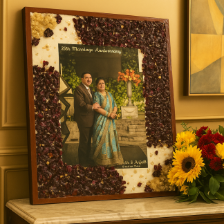 Preserved 25th Anniversary Flowers With Photo in (15by18 - Inch ) Resin Frame