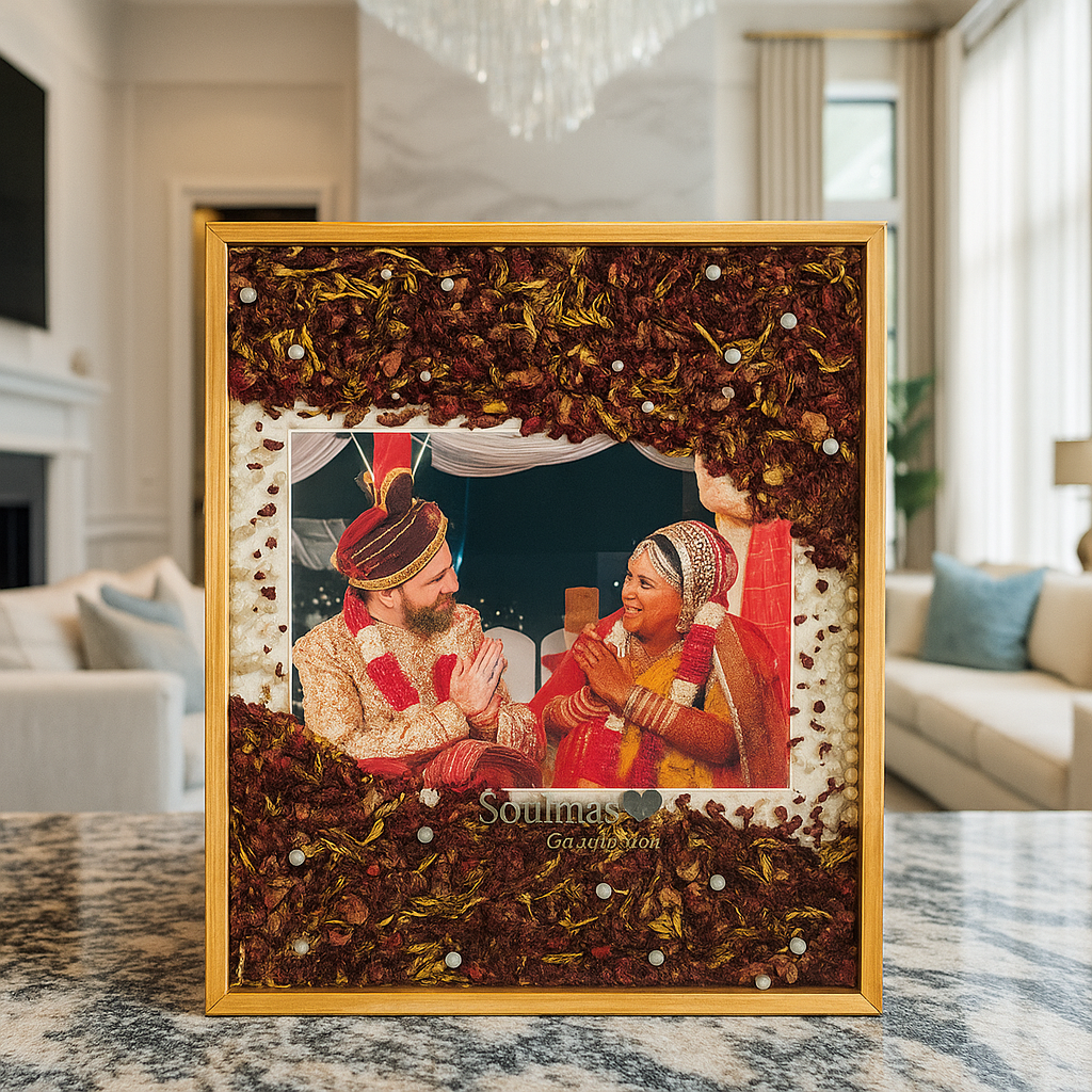 Wedding Garland Preservation with Photo In 15 by18 Inch Teakwood Resin Frame
