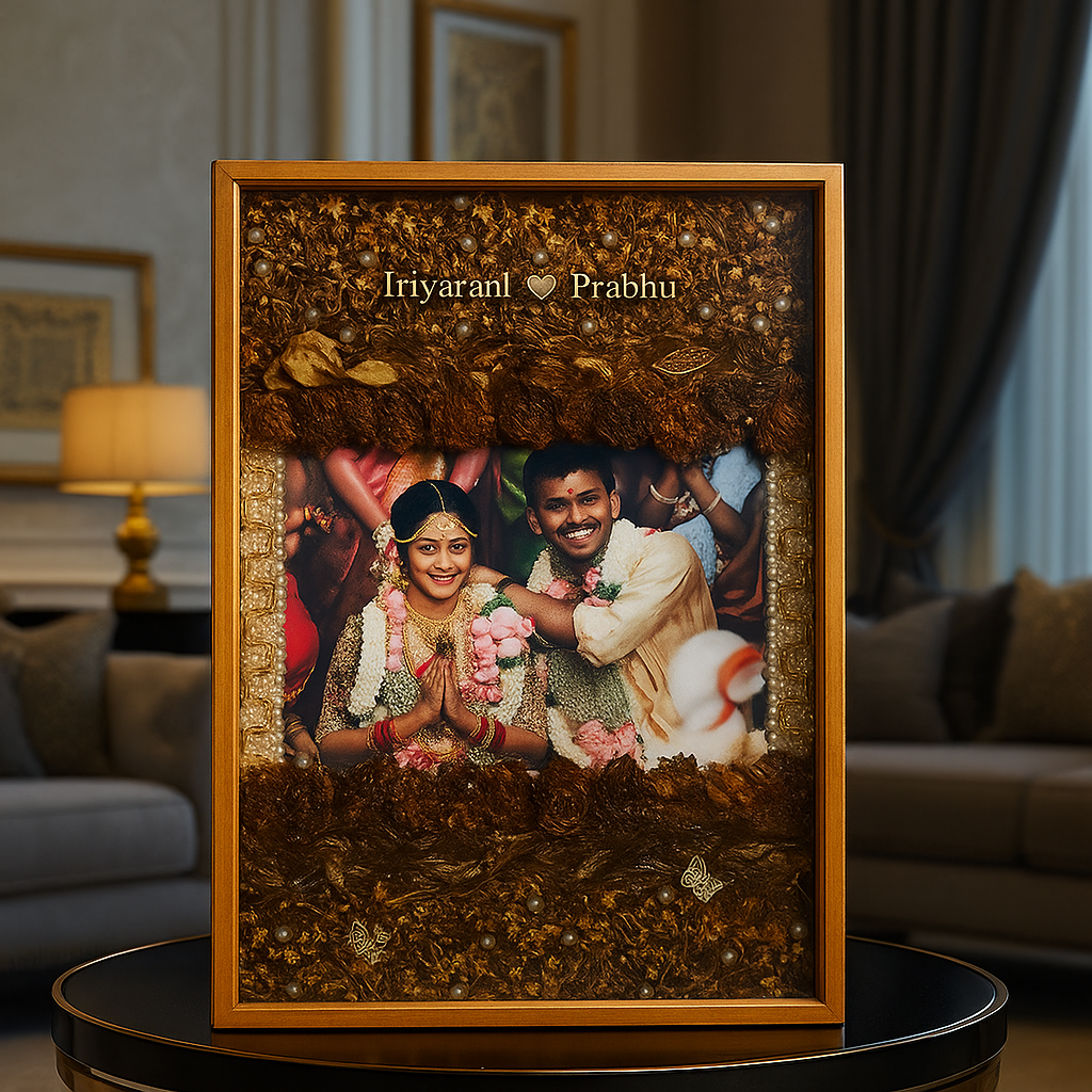 Rectangular Teak Wood Varmala Preservation Frame  – Resin Wedding Photo Preservation