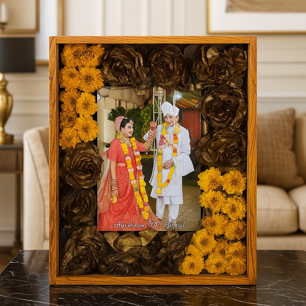 Rectangular Wooden Frame with Resin Varmala Preservation ( 11 by 14 inch )