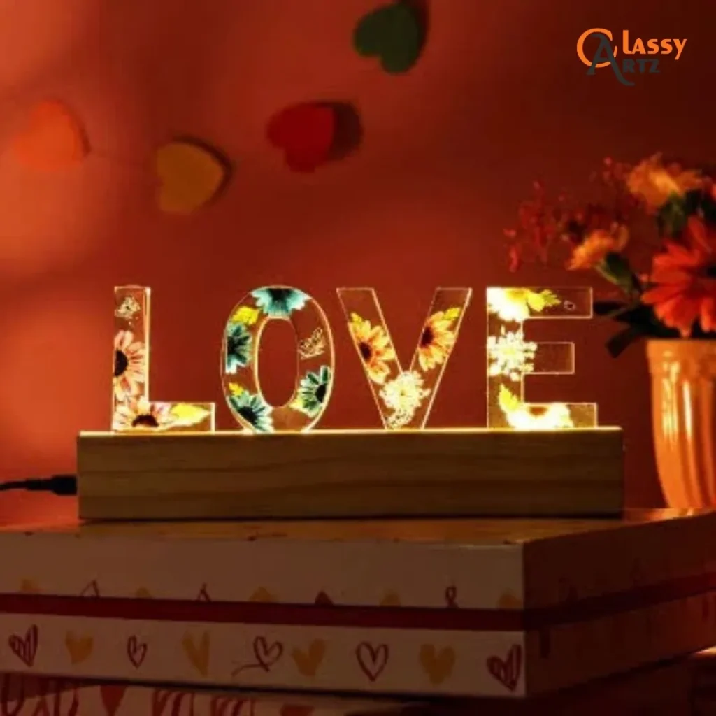 Resin Wedding Garland Preserved LED Lamp with Couple Names – (7 Inch)