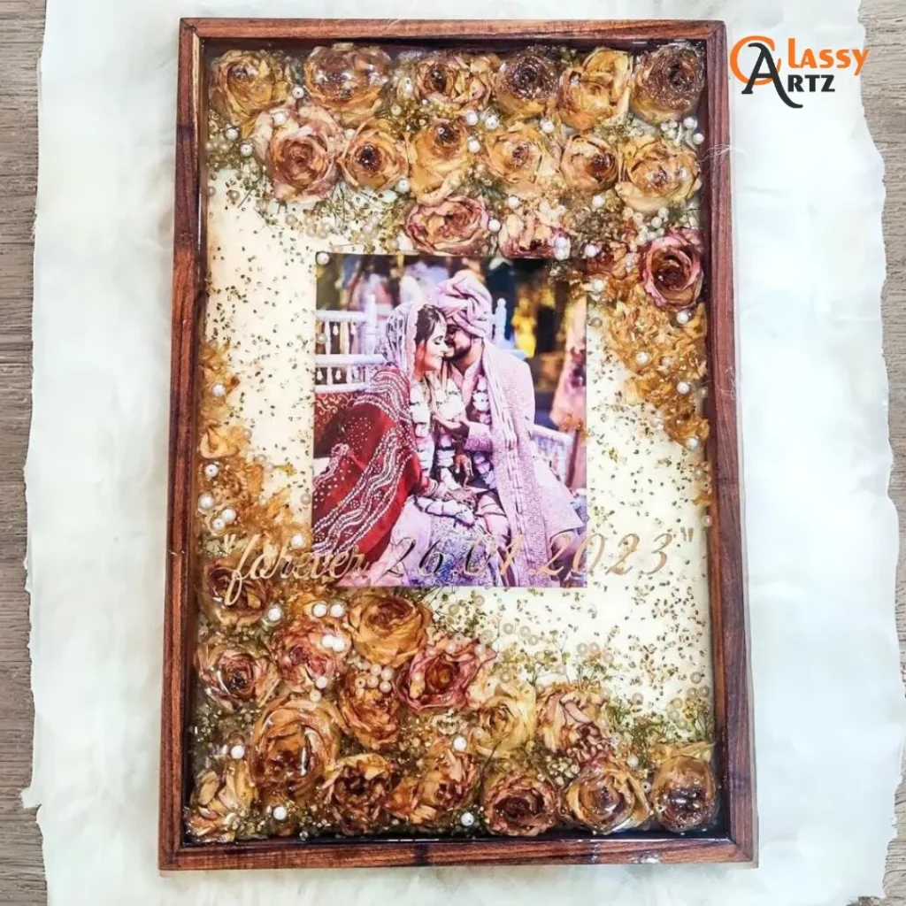 Resin Rectangular Wedding Varmala Preservation Frame with Couple Photo – (8×12, 15×18, 12×24 Inches)