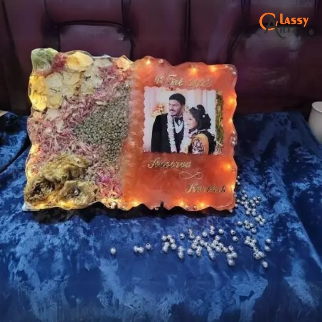 Zig-Zag Wedding Varmala Preservation Frame with Cork Lights