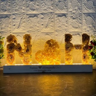 Custom Name Initials Varmala Flower Resin Frame – 6 Inch