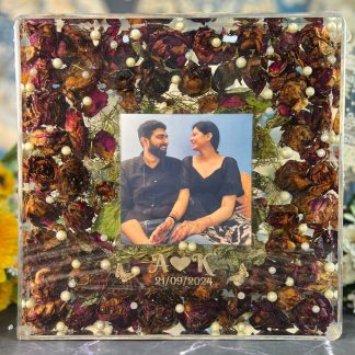 12-inch deep-casting varmala flowers preservation frame with couple photo & custom details