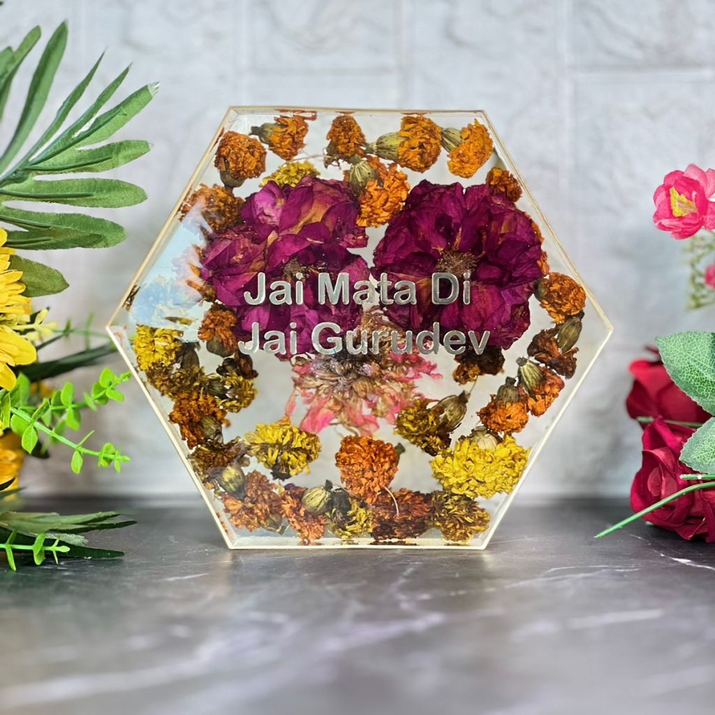 Hexagonal Resin Spiritual Flowers Preservation Frame – 8 Inch
