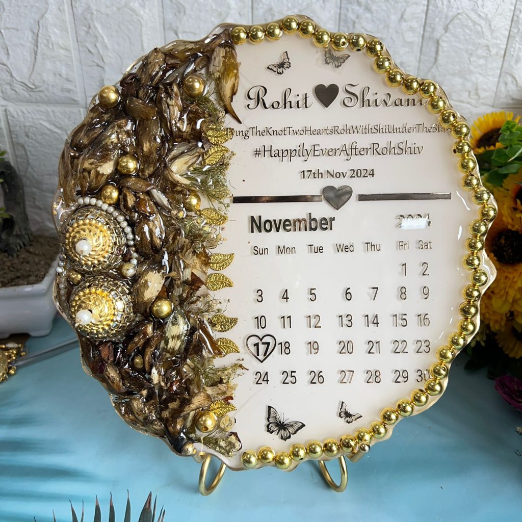 Varmala and Kaleera Preservation With Calendar – Wedding Memories Preservation in Deep Casting Resin Frame