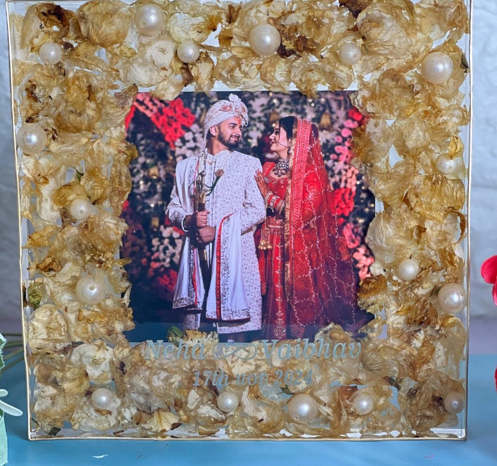 8 inch Rectangular Crystal-Clear Varmala Preservation Resin Frame with Photo, Name & Date