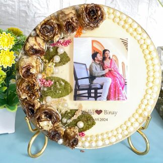 8 Inch Deep Casting Round Varmala Preservation – Epoxy Resin Frame - Wedding Garland Preservation With Photo