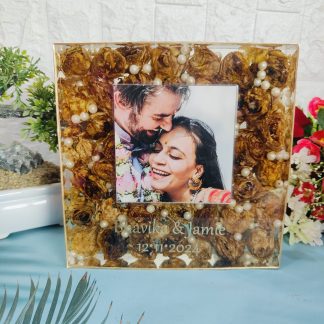 Crystal Clear Wedding Varmala Preservation Frame - 8inch Rectangular Garland Preservation in Resin with Photo, Name & Date