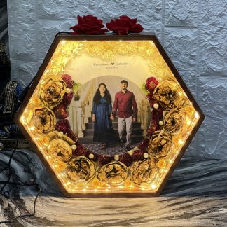 12-Inch Hexagonal LED Frame with Flowers Preservation