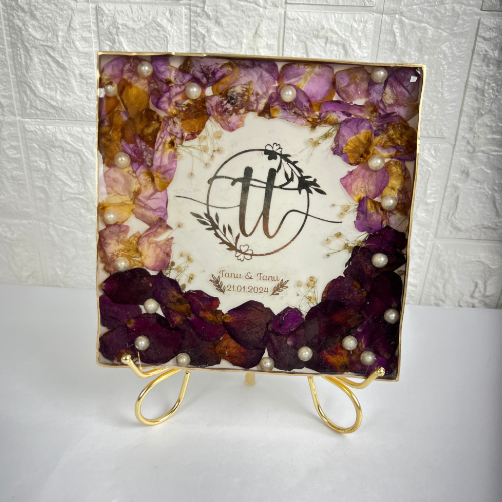 Initial Name Logo Preserved With Varmala Flower (8 Inch)