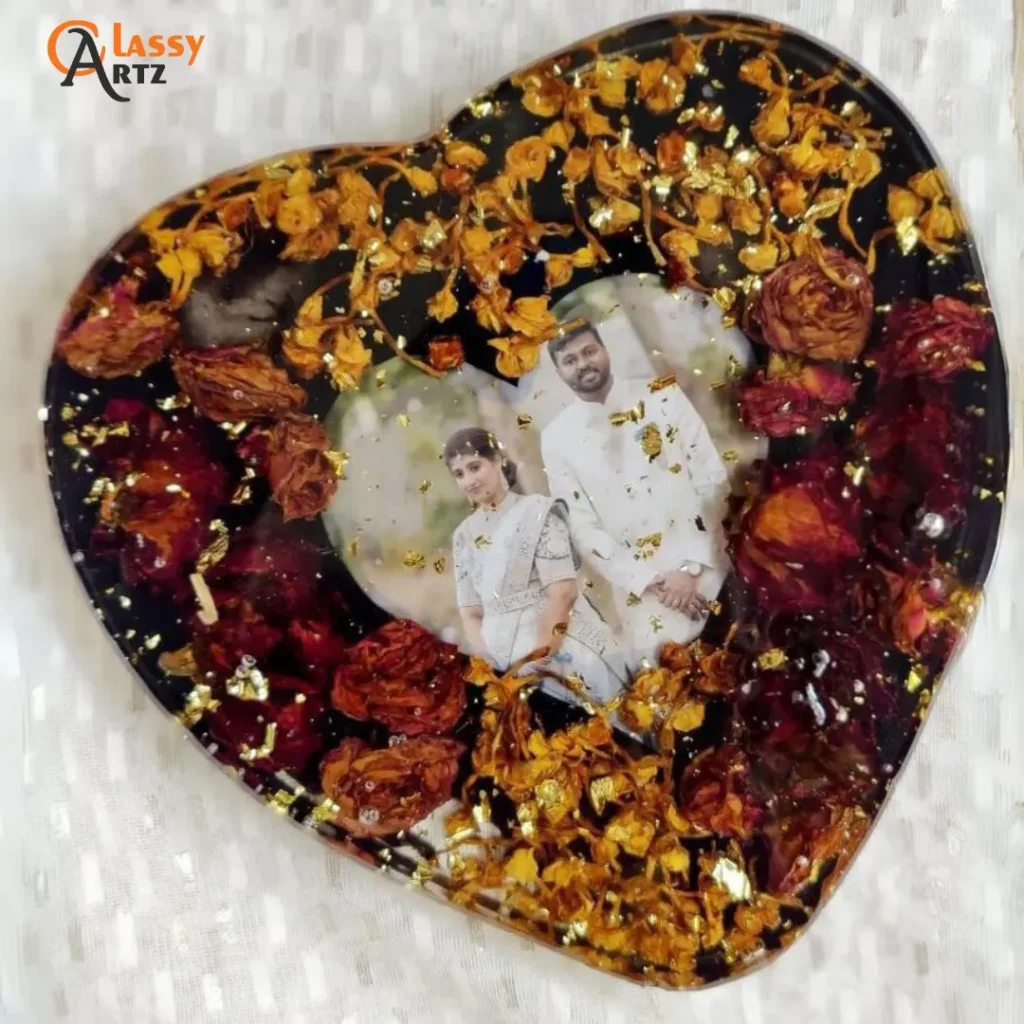 Jai Mala Preserved Epoxy Resin Heart Frame (7 Inch)