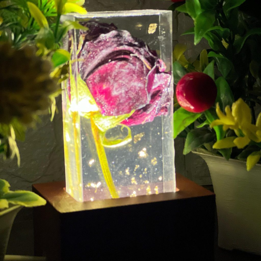 Rose Flower Preservation LED Resin Block