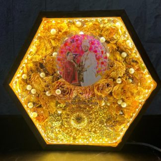 (8)-Inch LED Hexagonal Teakwood Resin Frame with Wedding Varmala & Kaleera