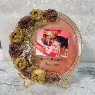 Yellow And Red Varmala Flower Preservation | Round Shape Resin Frame (20mm Thick and 8 Inch)