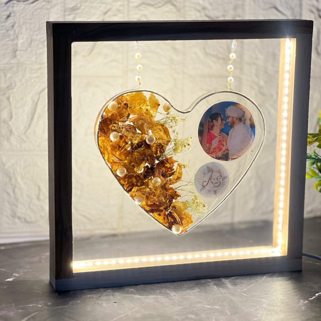 Heart-Shaped Resin Photo Frame  | Wooden LED Frame