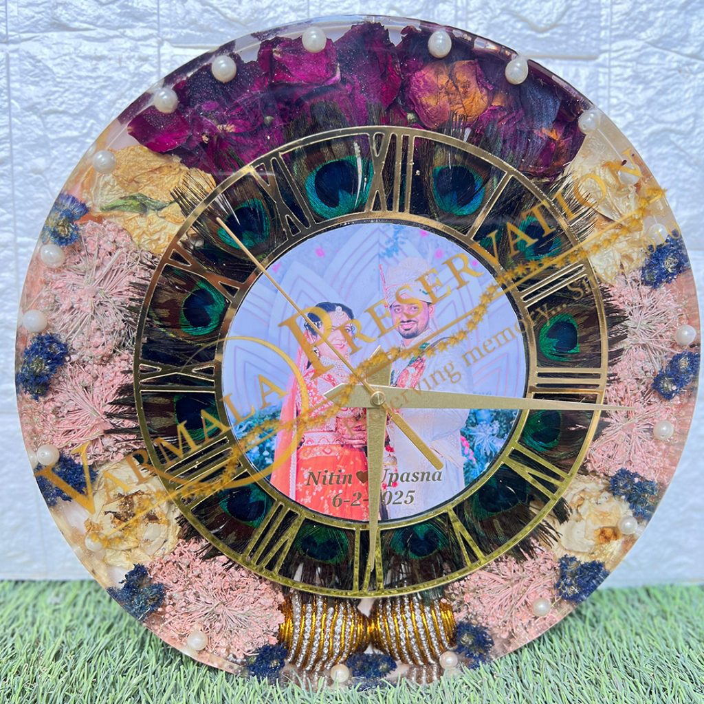Personalised Resin Wedding Clock with Photo & Flowers ( 12- Inch)
