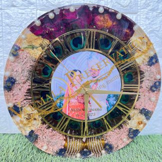 Personalised Resin Wedding Clock with Photo & Flowers ( 12- Inch)