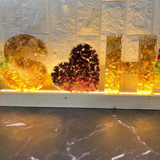 Luxury Resin LED Name Initials Lamp with Preserved Flowers (6- Inch)