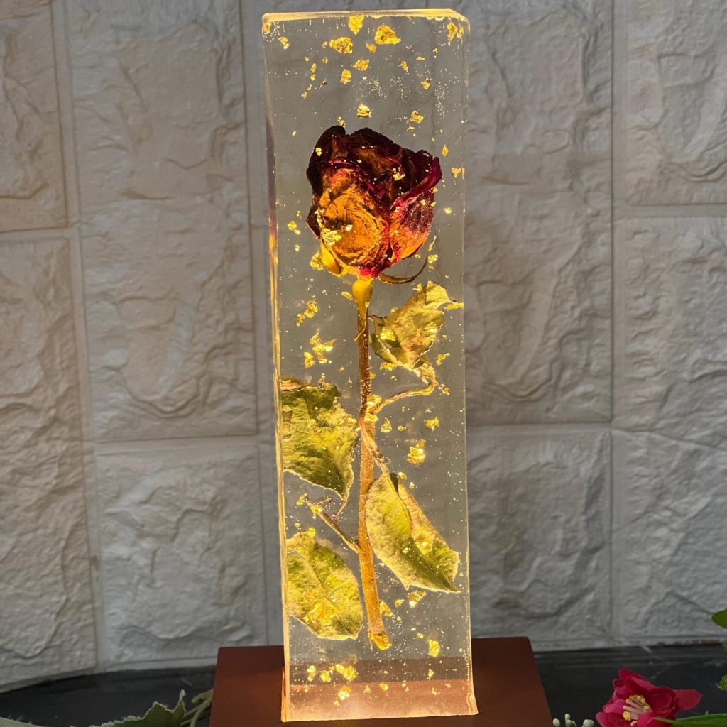 Rose Flower Preservation LED Epoxy Resin Frame