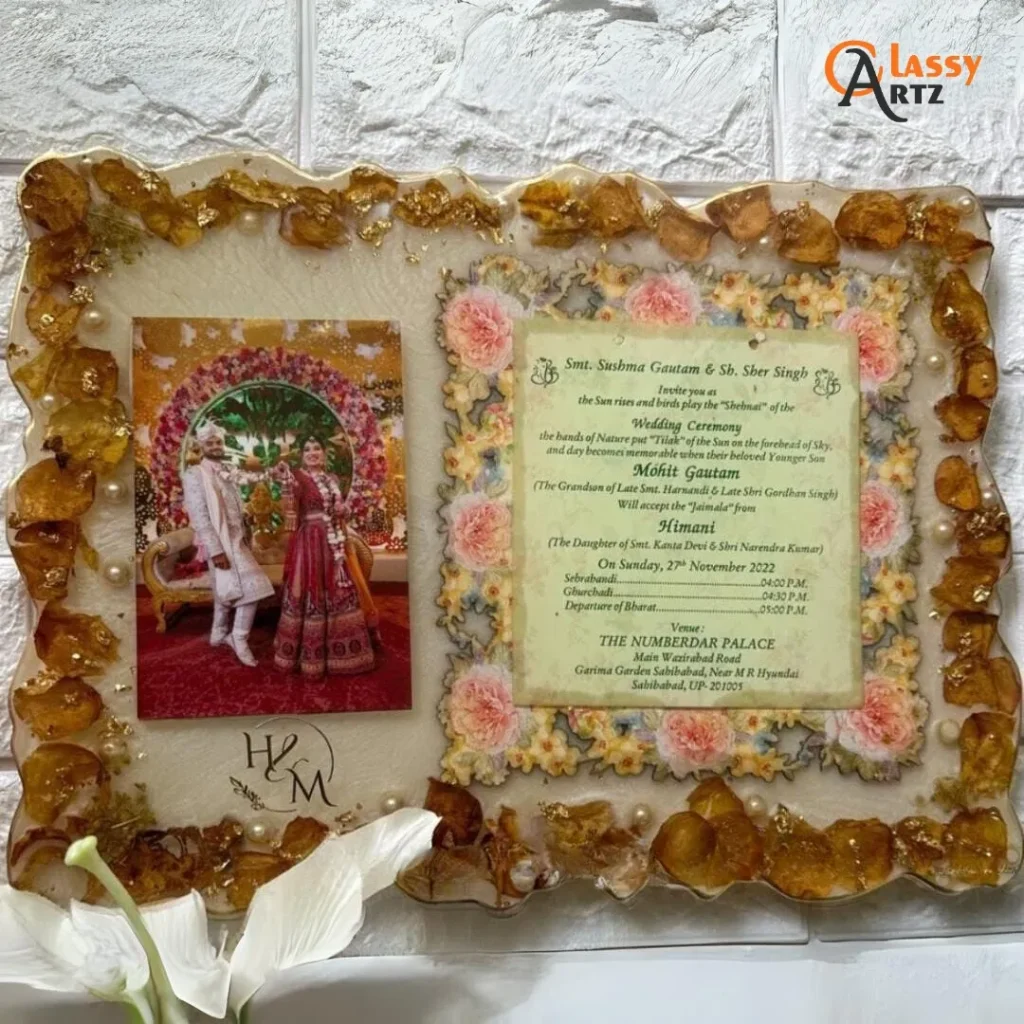 Unique Resin Wedding Varmala Preservation with Photo & Card