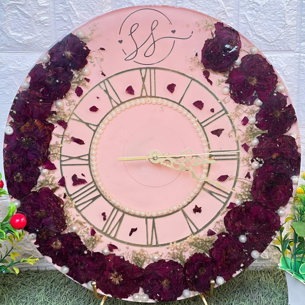Wedding Flower Preservation Resin Wall Clock – 14 Inch