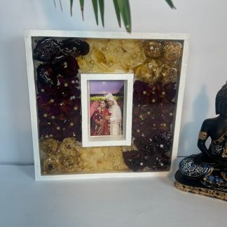 Wedding Garland & Photo Preserved in (14) Inch Teakwood Resin Frame