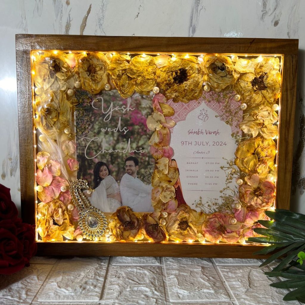 LED Wooden Frame with Wedding Memories Preservation (12×15 Inch)