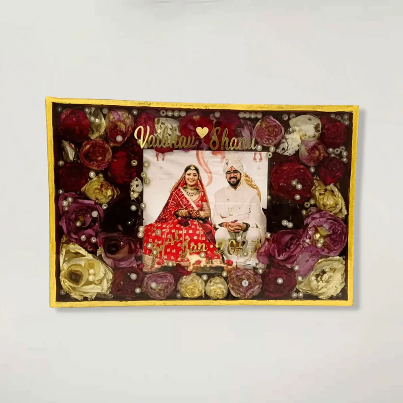 Wedding Varmala Flower Preservation in Rectangle Frame (12×8 Inches)