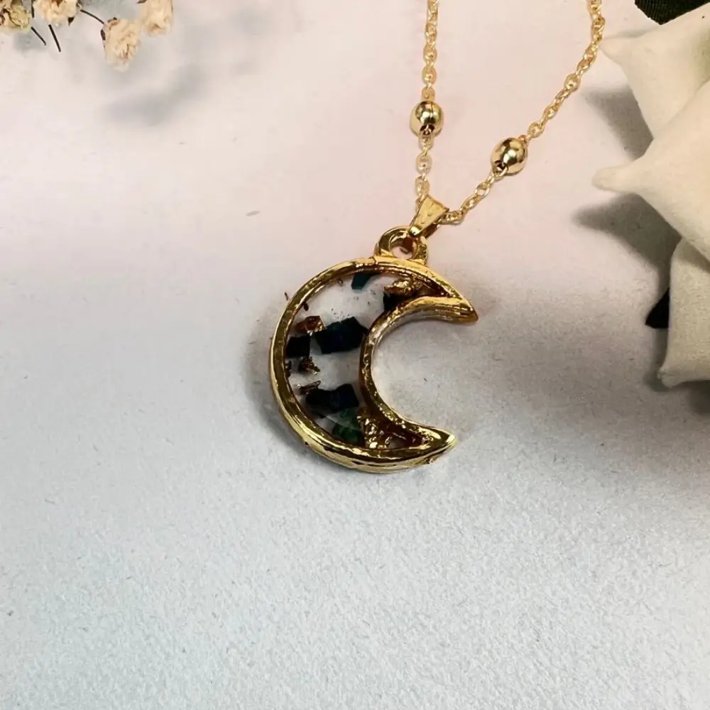 Crescent Shape Orchid Resin Pendant