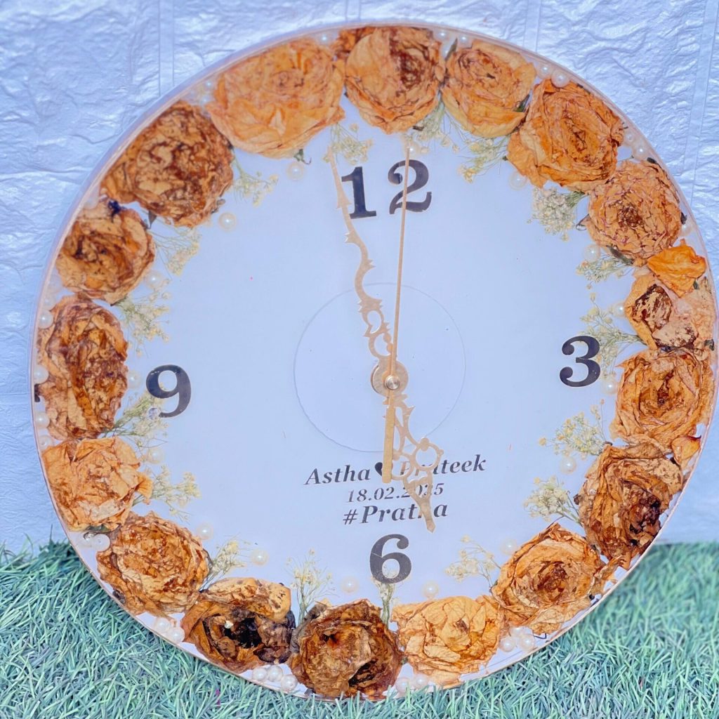 Yellow Varmala Flower Preservation Resin Clock – 12 Inch