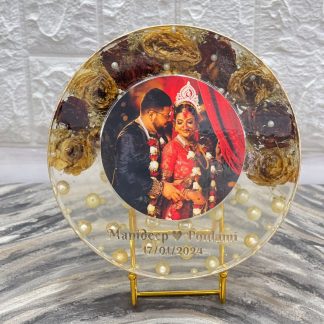 Round Shape Wedding Flower Preserve Resin Photo Frame( 8 inch )