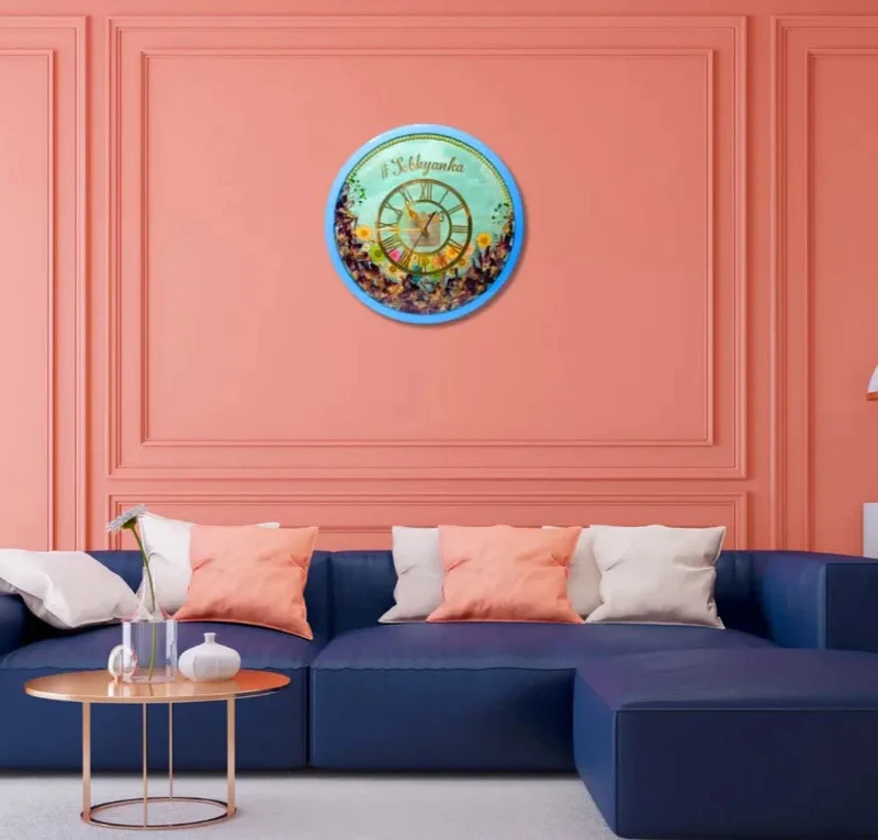 Wedding Garland Flower Preserved Round Wall Clock (14 Inch)