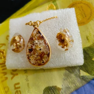 Golden Resin Pendant with Earring Set