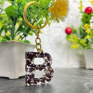 Name Letter Keychain with Real Flowers Preserved in Resin