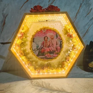Hexagonal LED Photo Frame with  Varmala Preservation (12 inch)