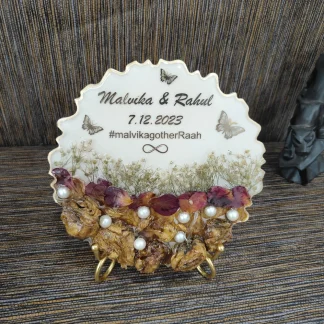 Resin Curve Shape Varmala Flower Preservation Frame | Beautiful Wedding Keepsake (8 Inch)