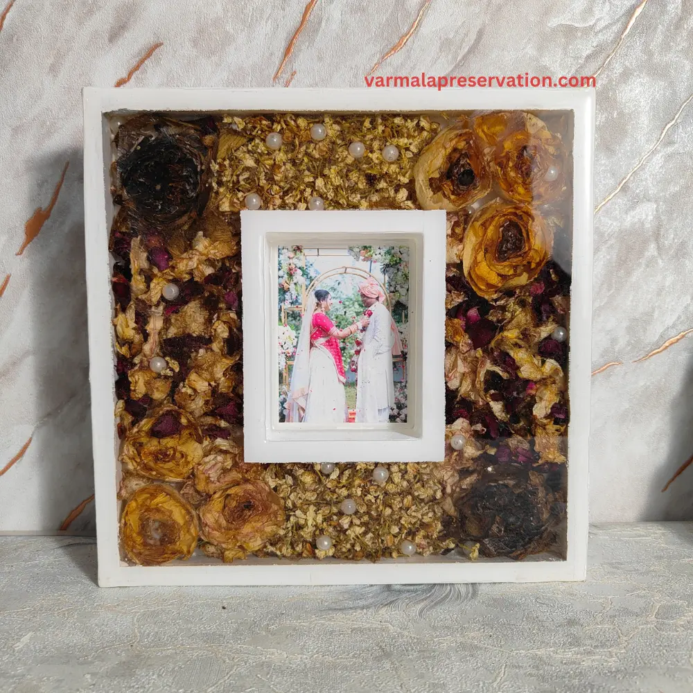 Varmala Flower Preservation in Luxury Resin Wooden Photo Frame (10 inches)