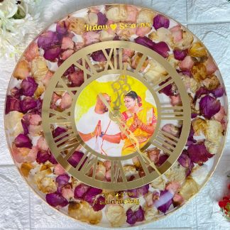 Resin Rose Preservation in Round Shaped Wall Clock (12-Inch)