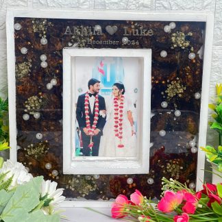 Square Epoxy Resin Art Photo Frame with Real Flowers – 10×10 Inch