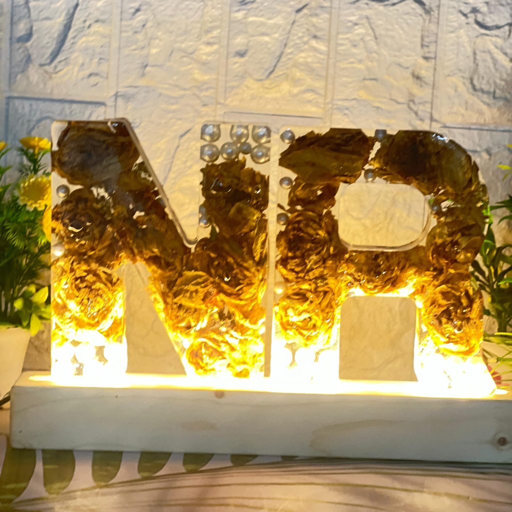 LED Resin Name Initials Lamp with Varmala Preservation – 6 Inch