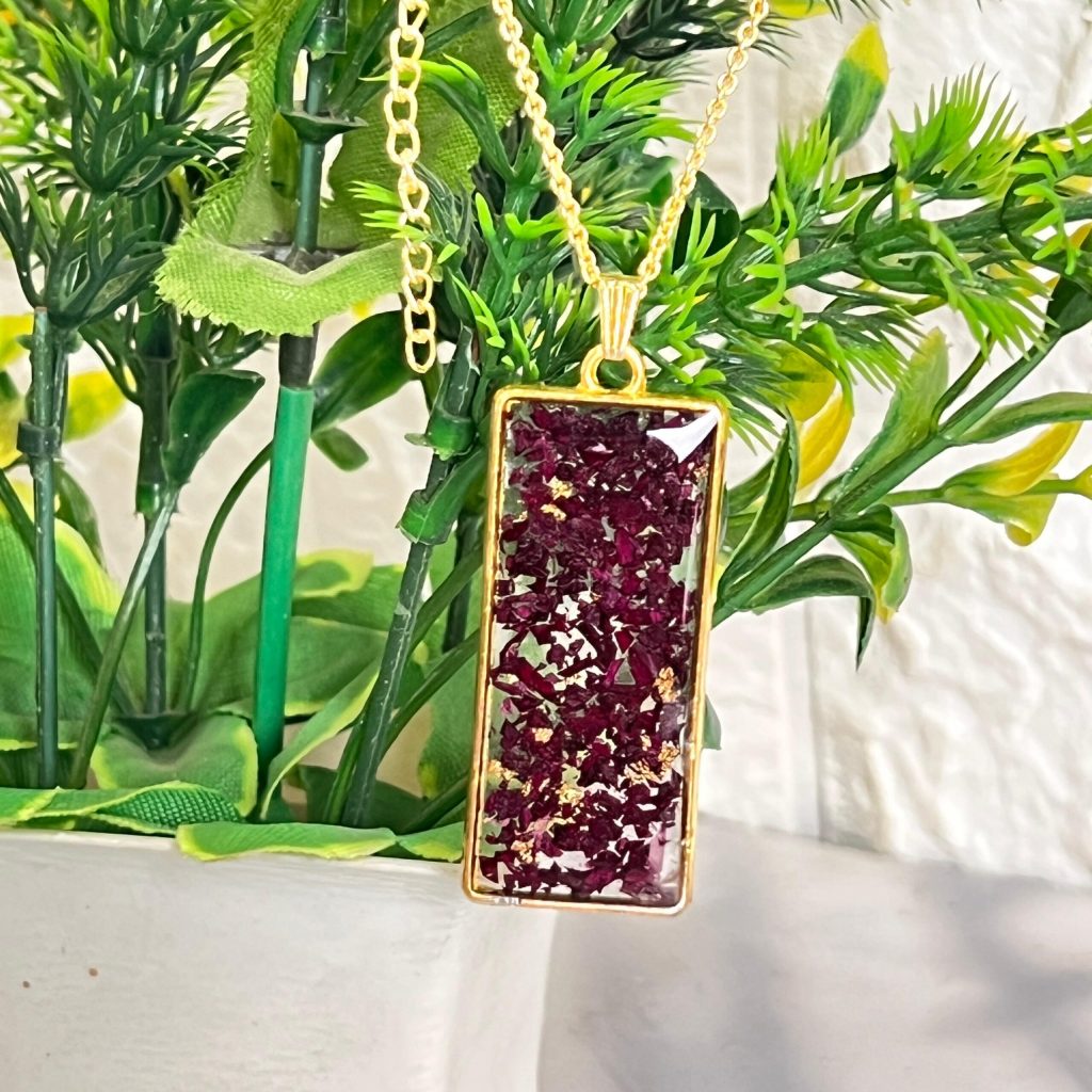 Rectangle Resin Preservation Pendant and Necklace
