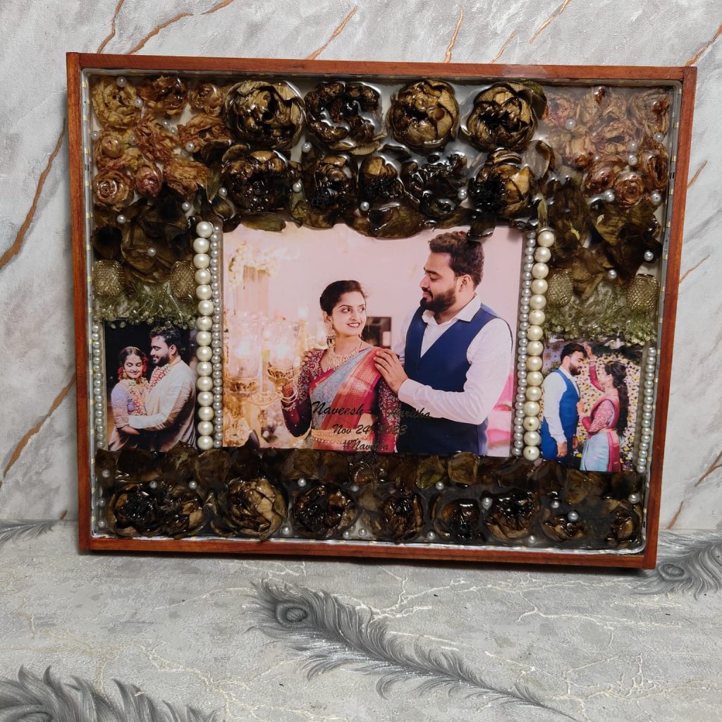 (15×18 -Inch)Teakwood LED Frame with Preserved Varmala & Wedding Photos