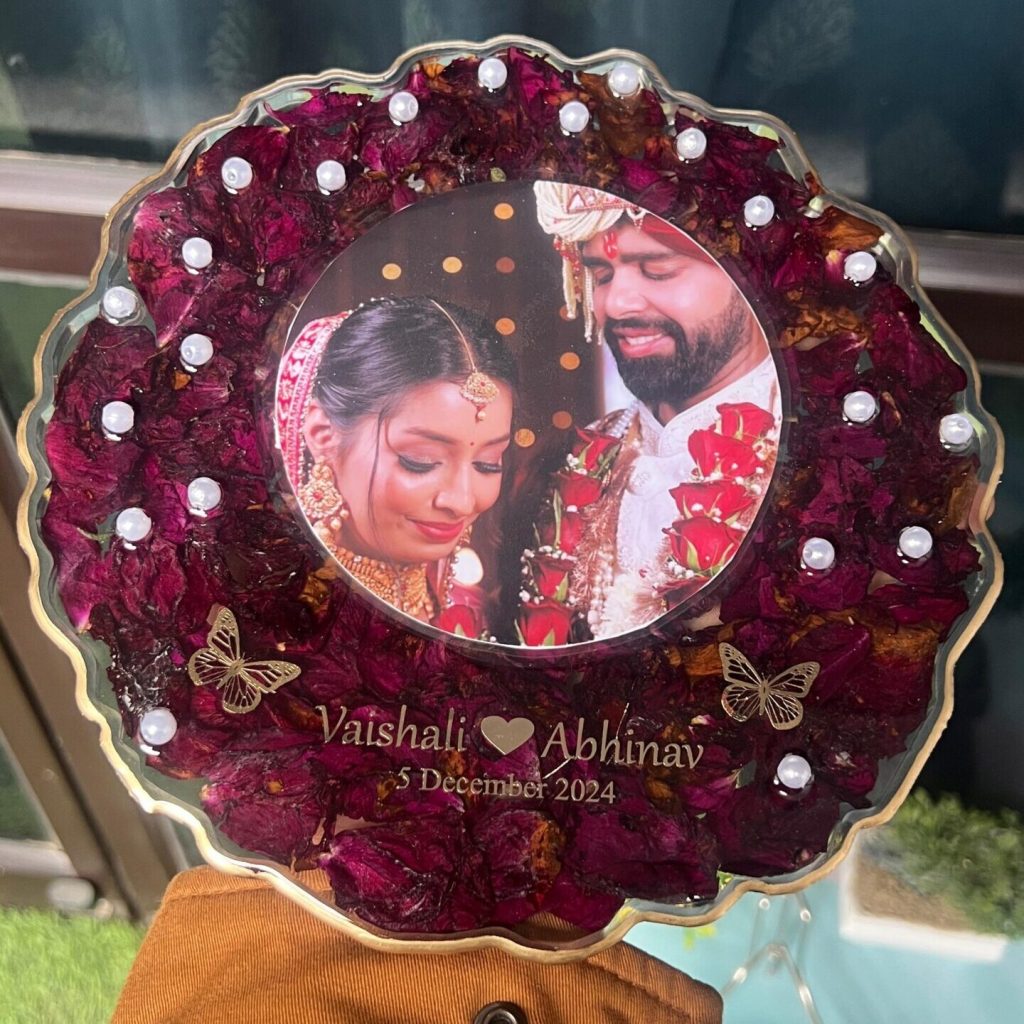 Wedding Roses Preservation in ( 8-Inch ) Curve Resin Frame