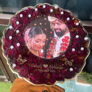 Wedding Rose Flowers Preserved in Curve Resin Frame – 8 Inch