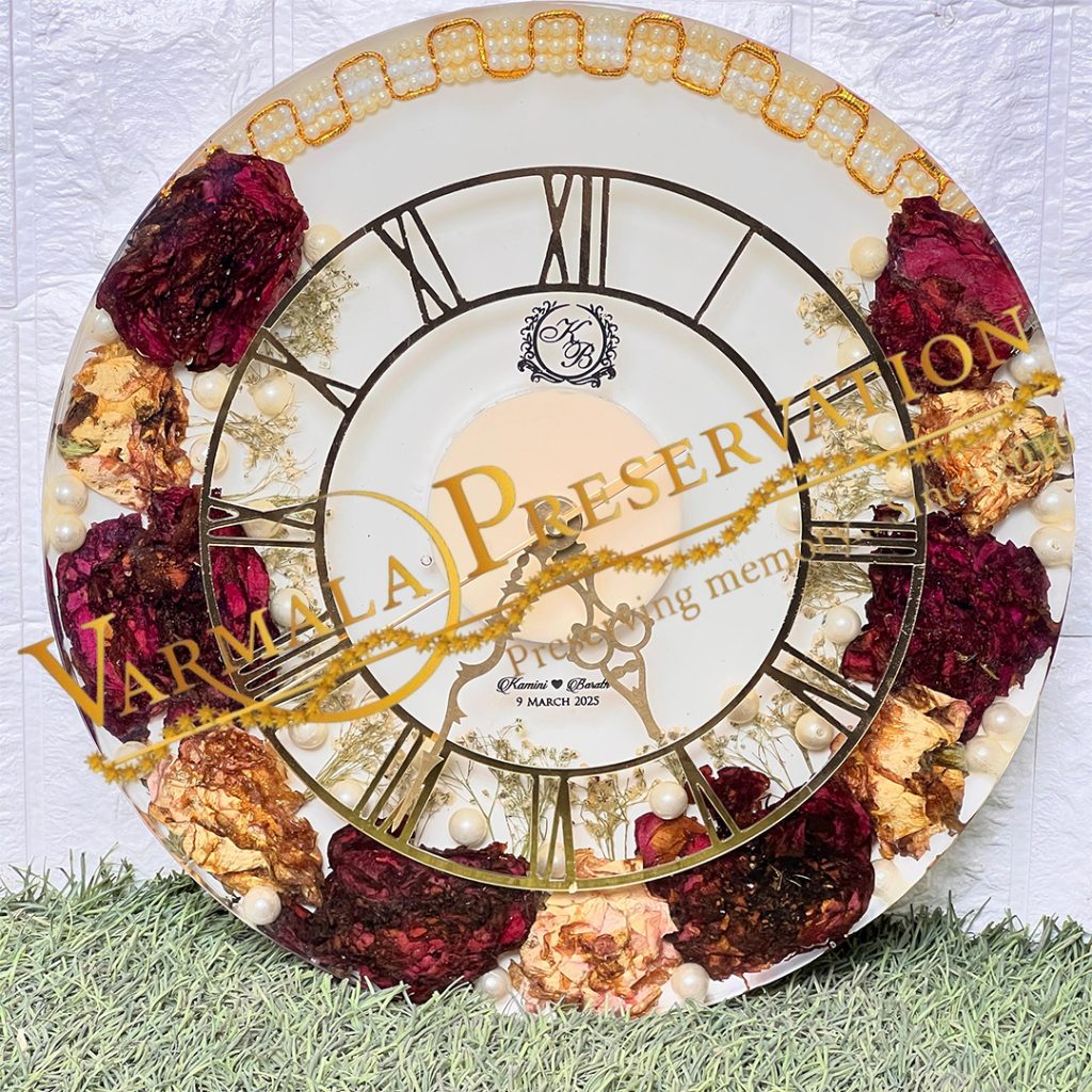Shaadi Varmala Flower Preservation Resin Wall Clock – 12 Inch