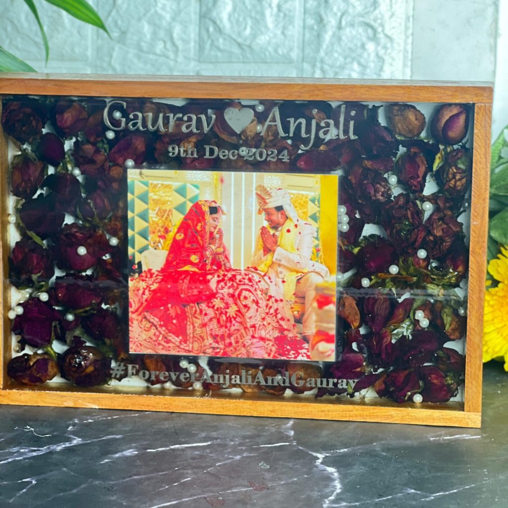 Wooden Resin Frame With Preserved Wedding Flowers & Photo