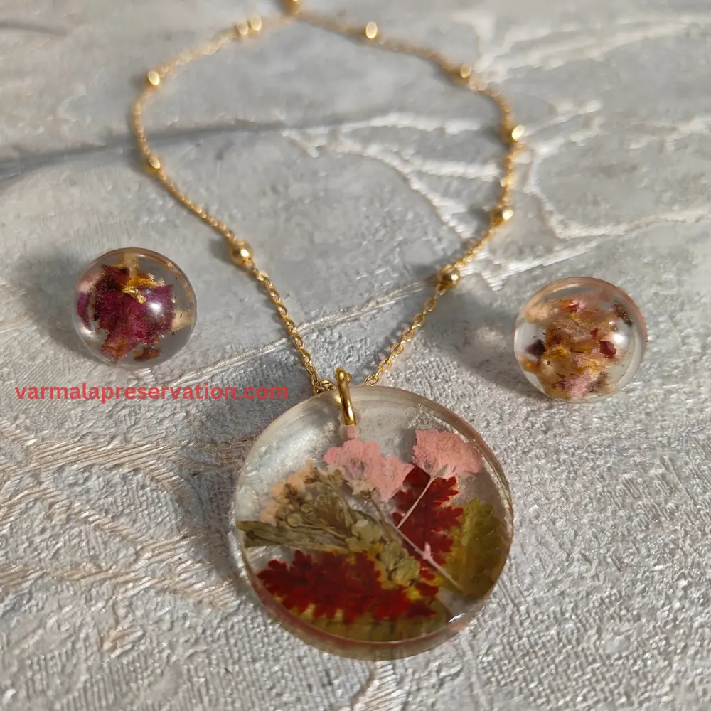 Epoxy Resin Pendant & Studs Earrings Set